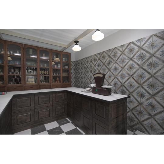 kek mintas latvanyterv vintage padlo csempe rusztikus kopottas nappali konyha viragos fiatalos koptatott antikolt paraszthaz burkolat felujitas portugal csempek lameridiana lakberendezes.jpg